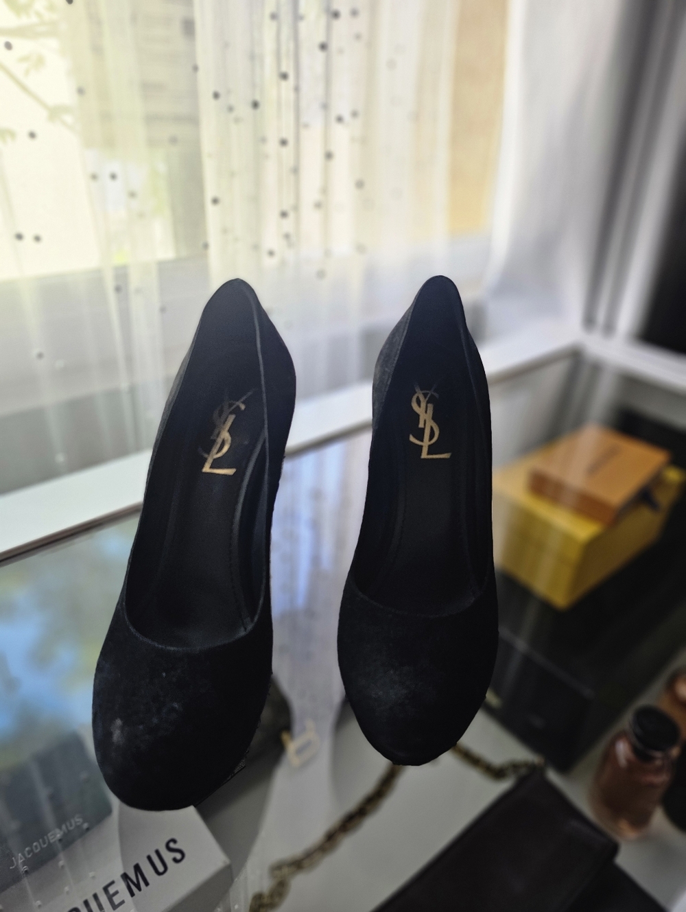 🌟AUTHENTIC Saint Laurent YSL Navy Suede Platform Heels - Size 37 - Picture 12 of 15
